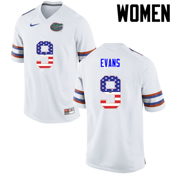 Women Florida Gators #9 Josh Evans College Football USA Flag Fashion Jerseys-White - Click Image to Close